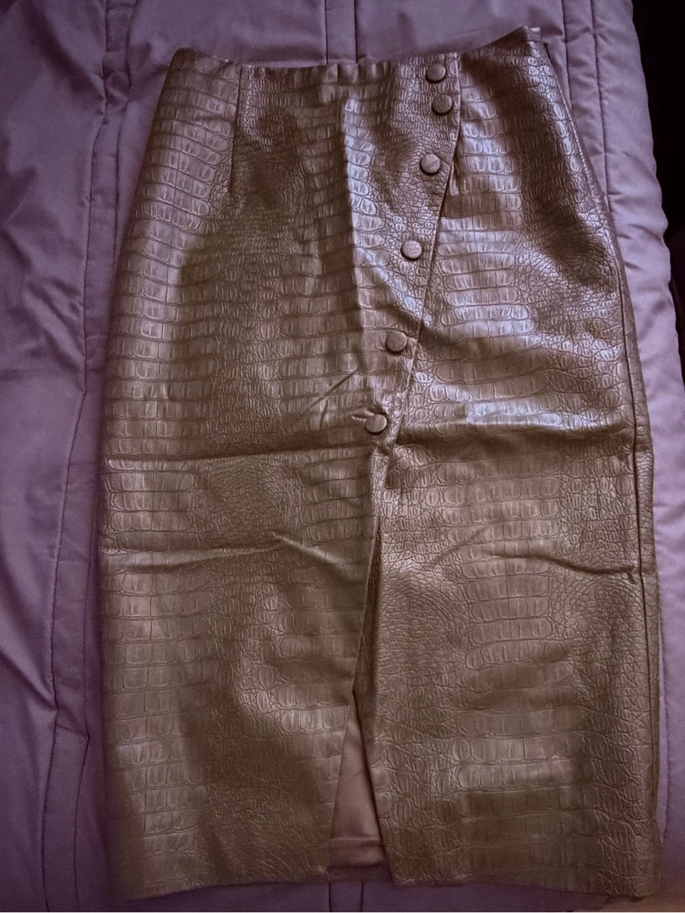 Faux Croc Pencil Skirt in Olive Green